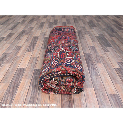 8'2"X10'10" Red Centre Geometric Medallion Cropped Thin Oriental Rug
