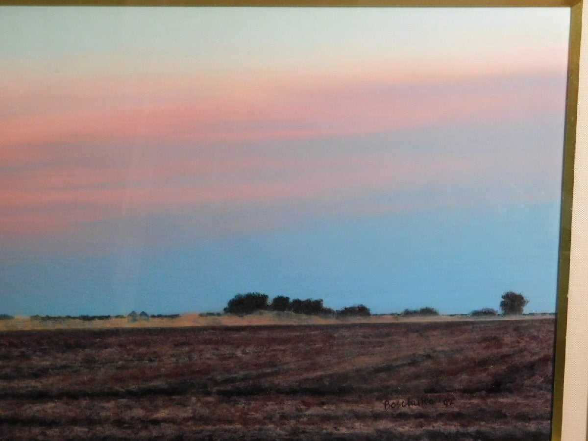Richard Rick Boschulte 1992 Signed Watercolor Illinois Prairie Sunset