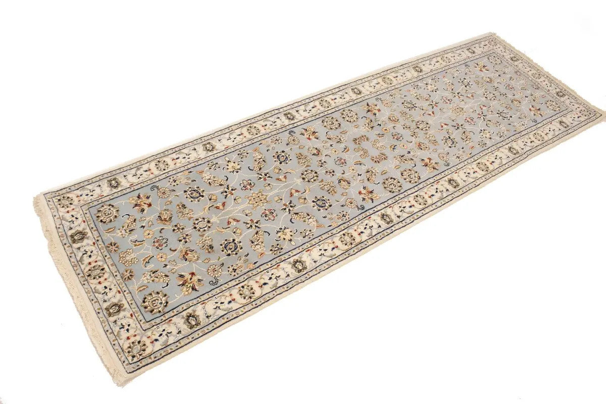 Light Blue-Gray Floral Indo-Nain Runner Rug Oriental Decor Carpet 2'7X8 ft