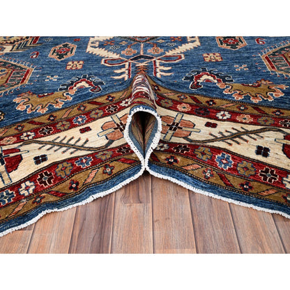 10'X13'5" Crystal Teal Blue Super Kazak Tribal Medallion Oriental Rug