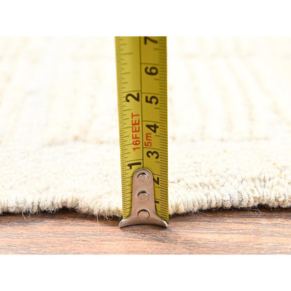 2'3"X2'9" Ivory Mat Rug Moroccan Weave Grid Design Wool Hand Knotted Sample