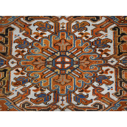6'10"X10'8" Orange Vintage Zoroastrian Heris 100% Wool Hand Knotted Rug