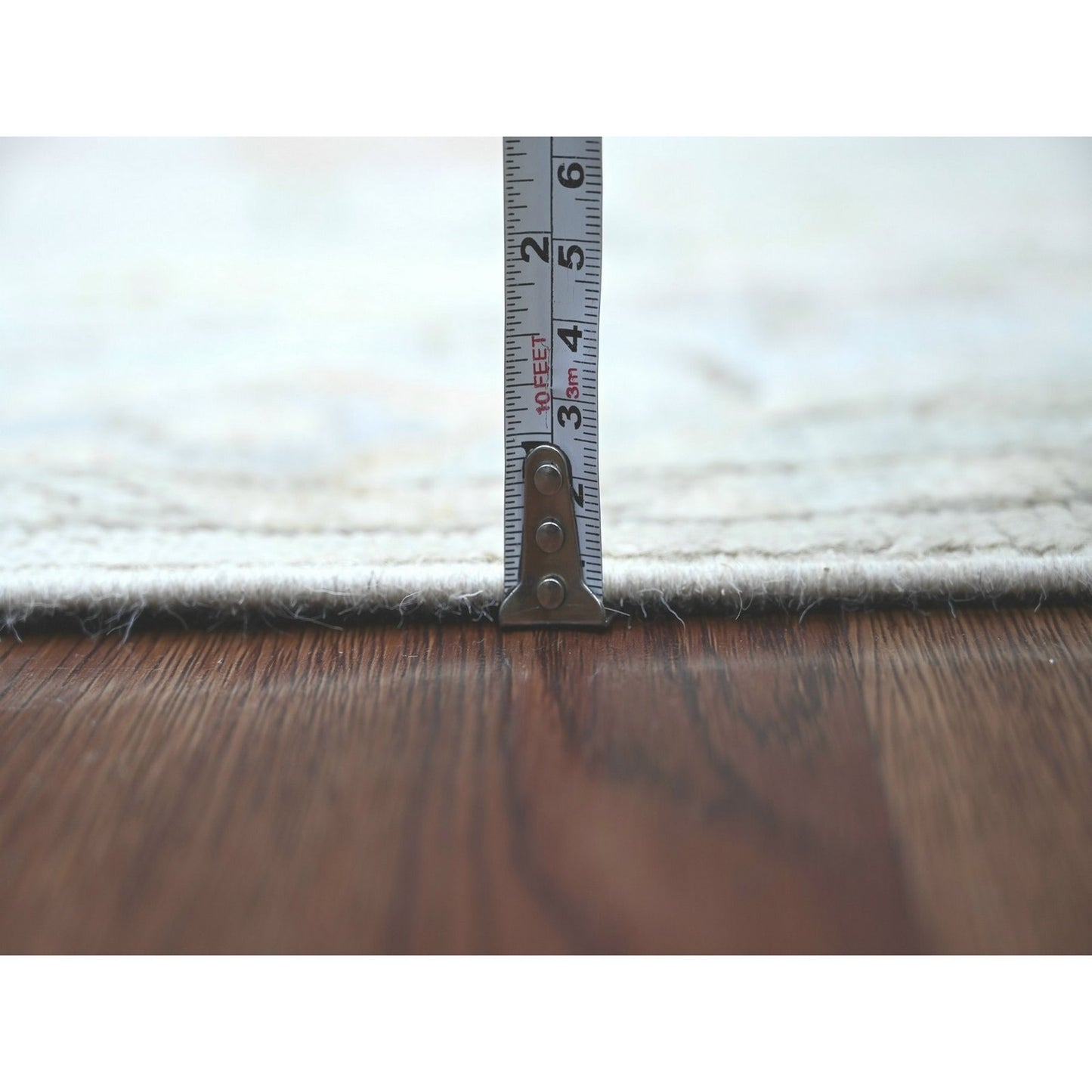 4'x9'7" Light Gray Angora Oushak Leaf Design Hand Knotted Wool Runner Rug