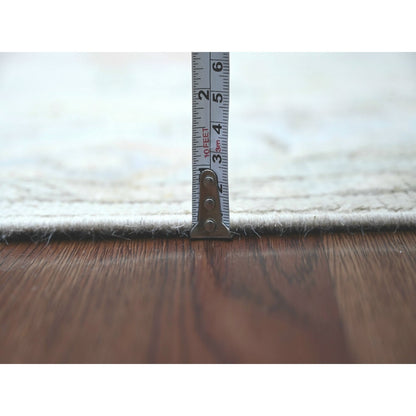 4'x9'7" Light Gray Angora Oushak Leaf Design Hand Knotted Wool Runner Rug