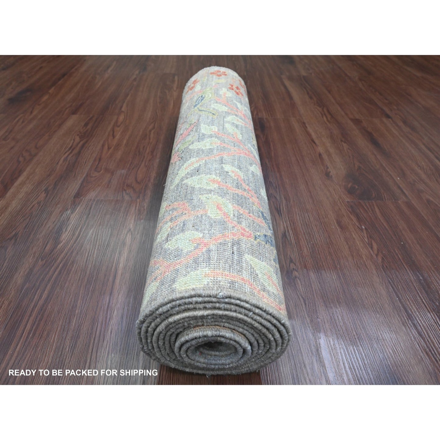 2'7"X11'8" Gray Afghan Peshawar Birds Design Wool Hand Knotted Runner Rug