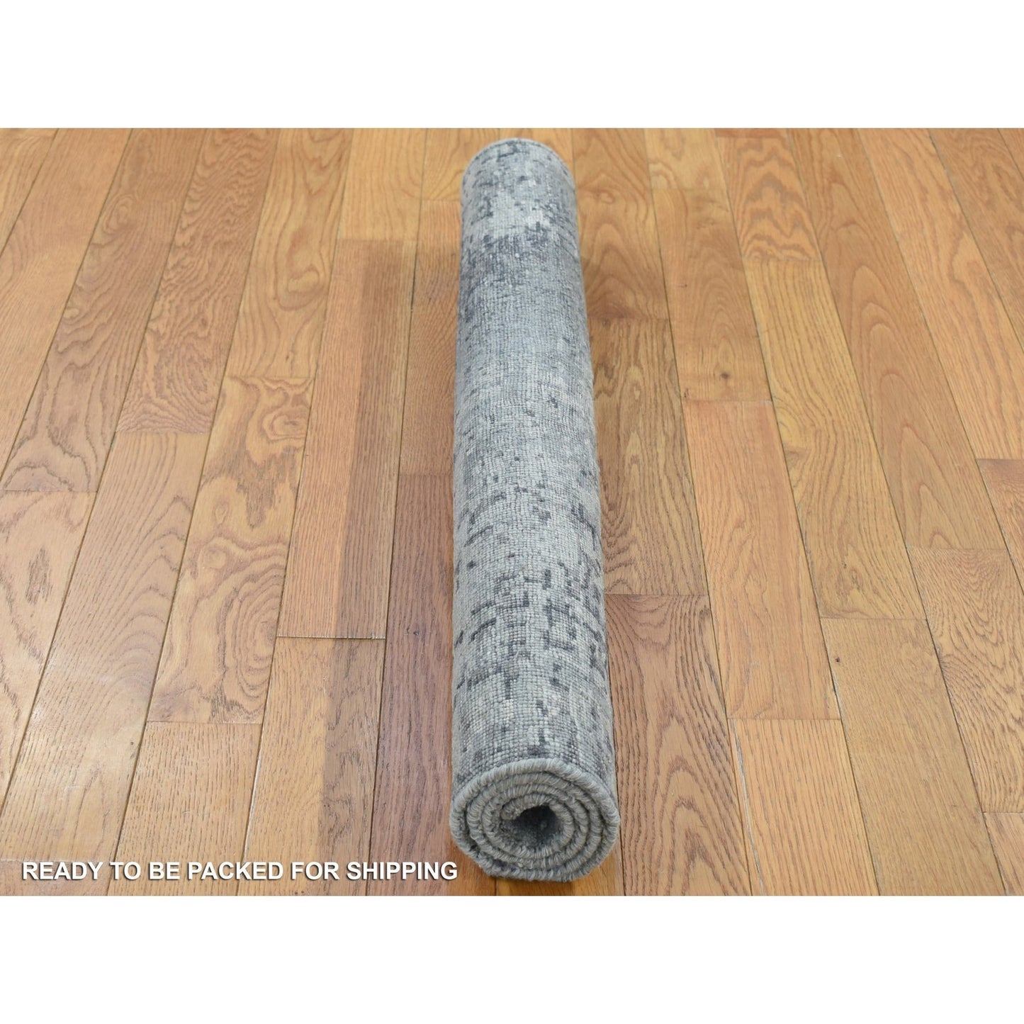 3'X3' Taupe Wool And Silk Abstract Hand Knotted Square Rug