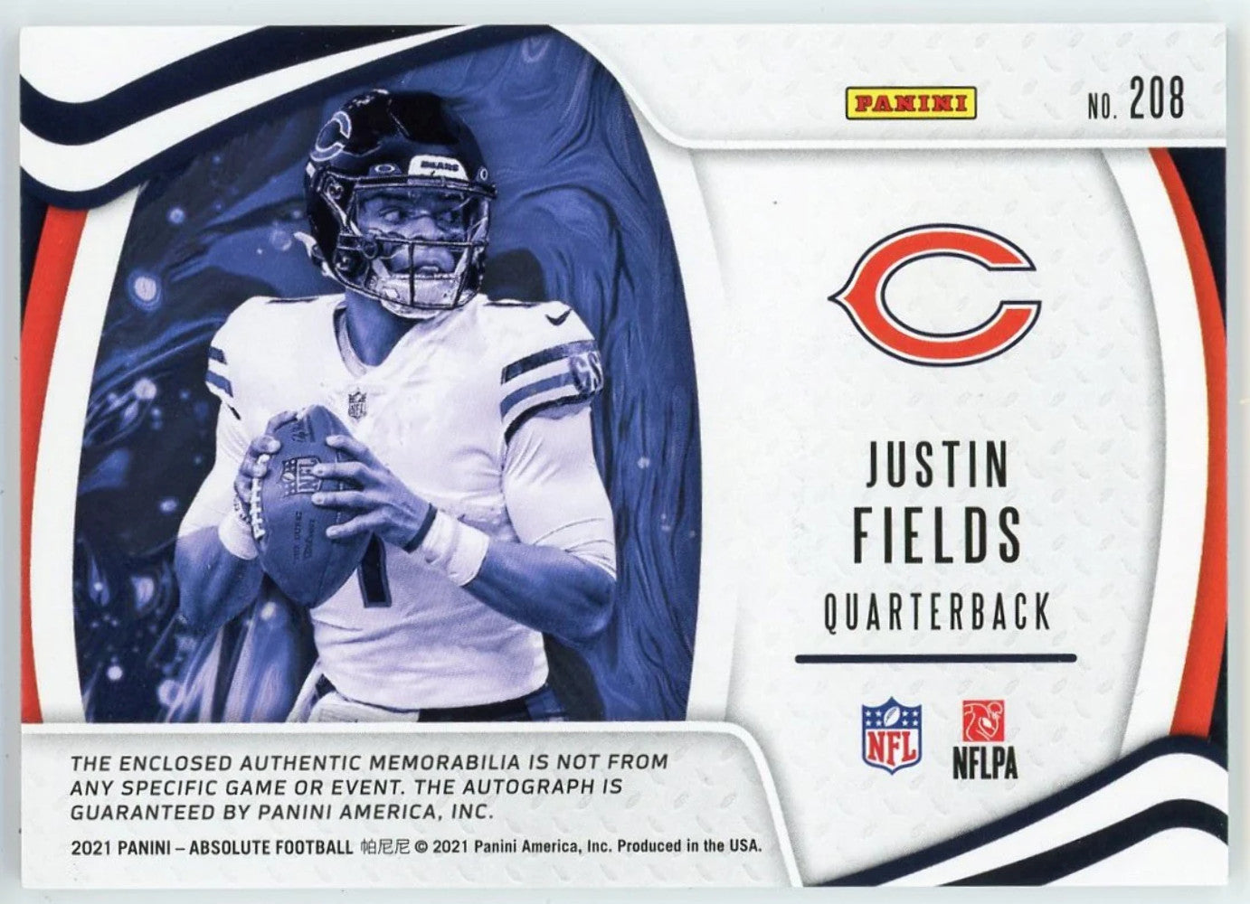 Justin Fields Autographed 2021 Panini Absolute