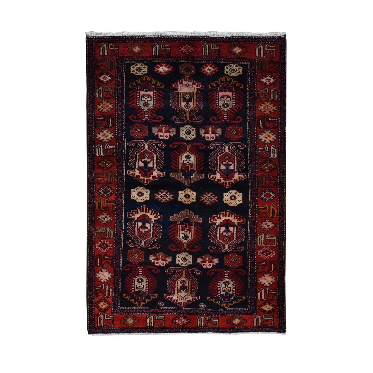 4'8"X7' Barn Red Zoroastrian Meleyir Hand Knotted Pure Wool Rug