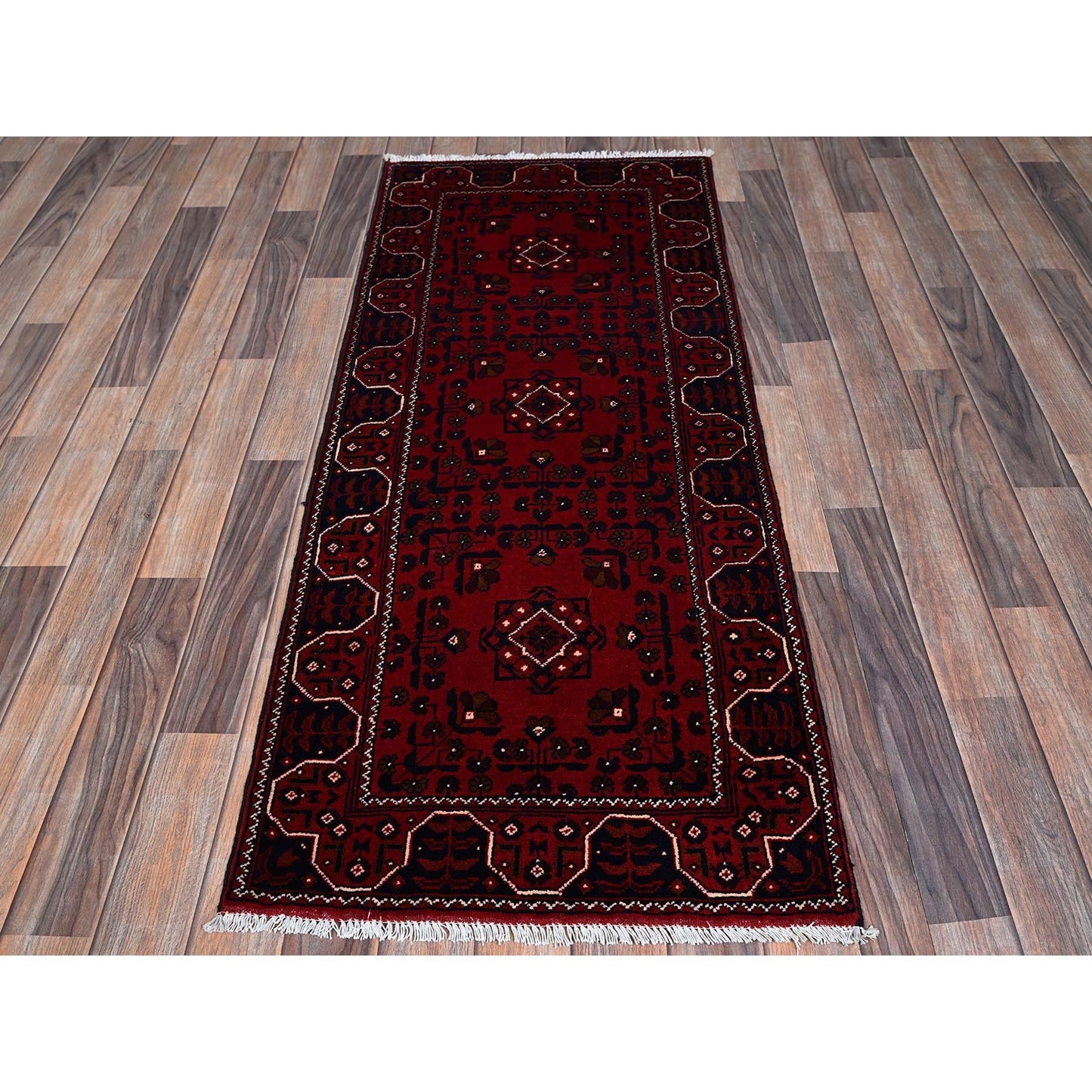 2'2"X5'4" Red Afghan Khamyab Tribal Design All Wool Hand Knotted Runner Rug