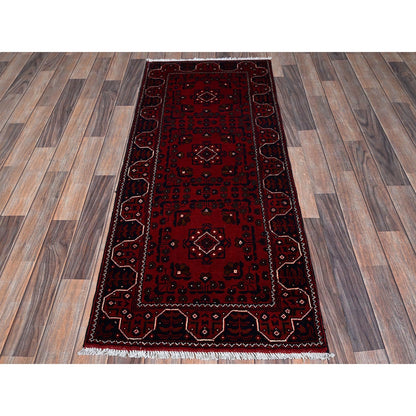 2'2"X5'4" Red Afghan Khamyab Tribal Design All Wool Hand Knotted Runner Rug