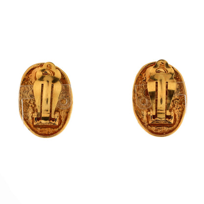Chanel Vintage Cc Crown Oval Plate Clip-On Earrings Metal