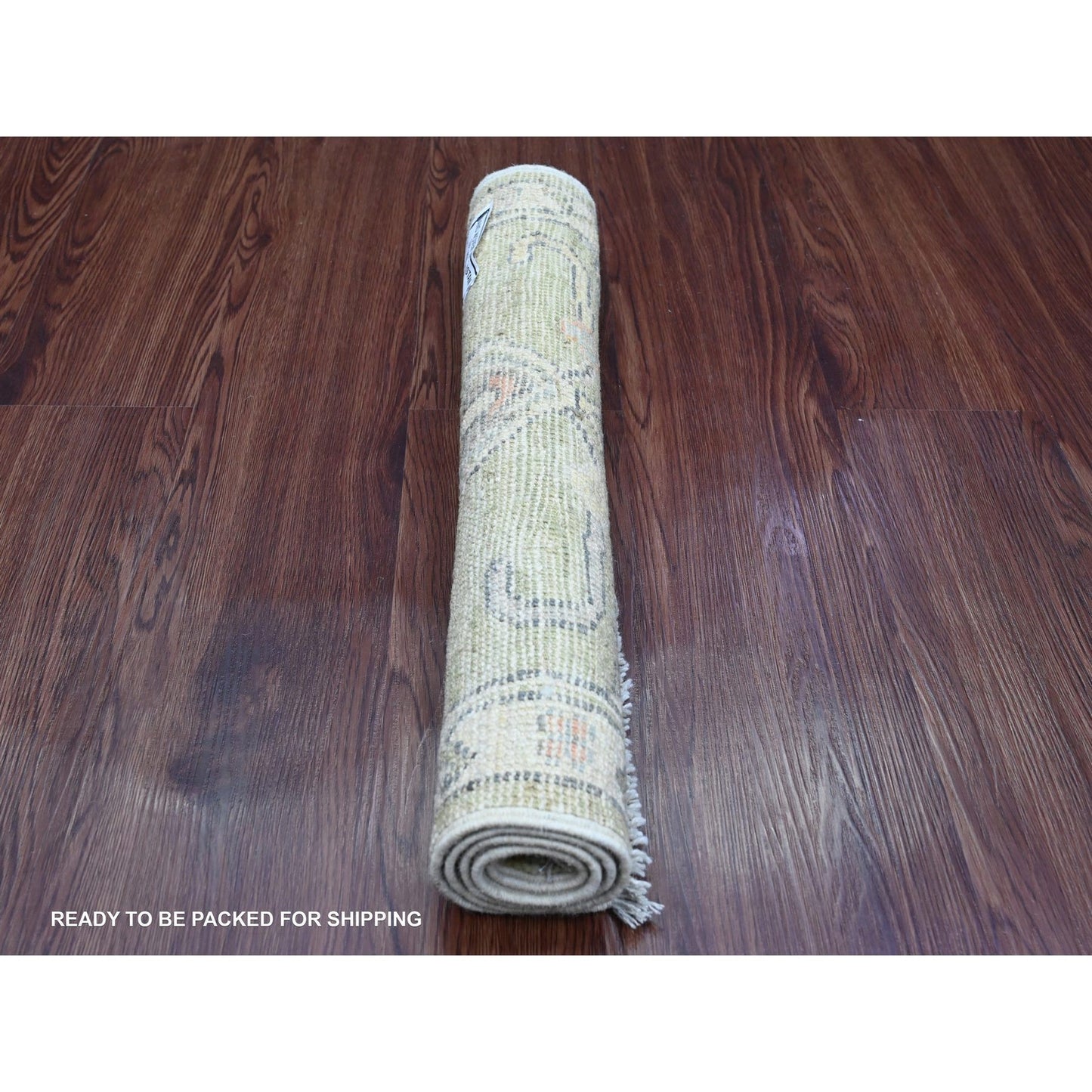 2'X3' Green Hand Knotted Afghan Angora Oushak Vines Design Wool Mat Rug