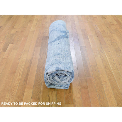8'10"X12'1" Ivory Large Elements With Pastels Silk With Textured Wool Rug