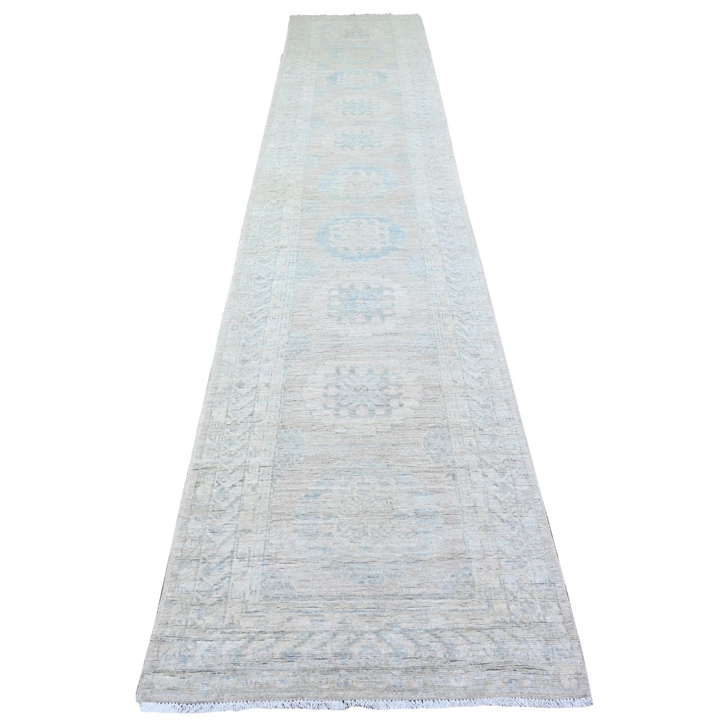 2'10"X15' Timberwolf Gray White Wash Peshawar Hand Knotted Xl Runner Rug