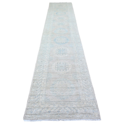 2'10"X15' Timberwolf Gray White Wash Peshawar Hand Knotted Xl Runner Rug