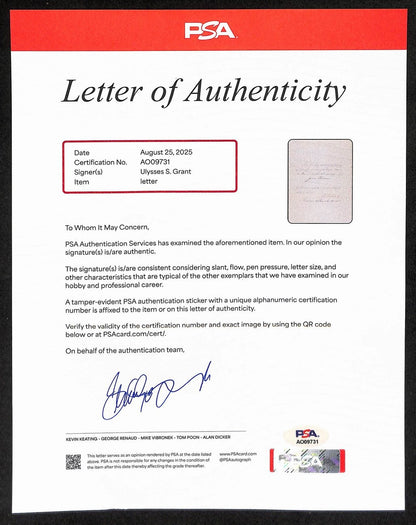 President Ulysses S. U.S. Grant Signed Pardon Letter Psa/Dna Loa 199530