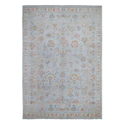 9'X12'6" Quilt Blue Afghan Hand Knotted Angora Oushak Oriental Rug