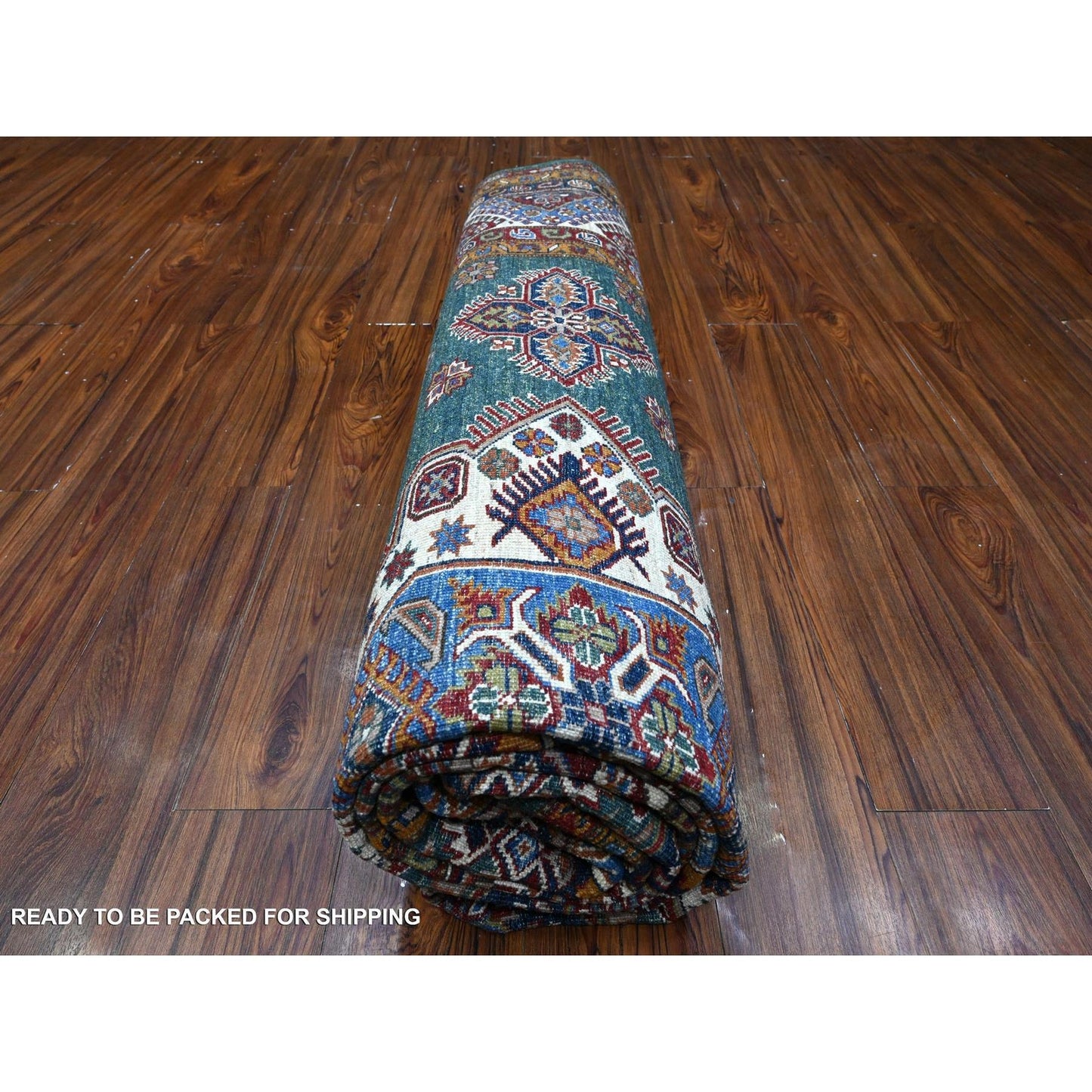 8'3"X10' Green Hand Knotted Super Kazak Tribal Elements Wool Oriental Rug