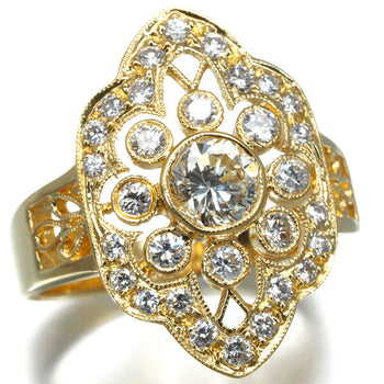 Diamond 0.52Ct/0.58Ct Openwork Milgrain Ring 18K 750 Yellow Gold