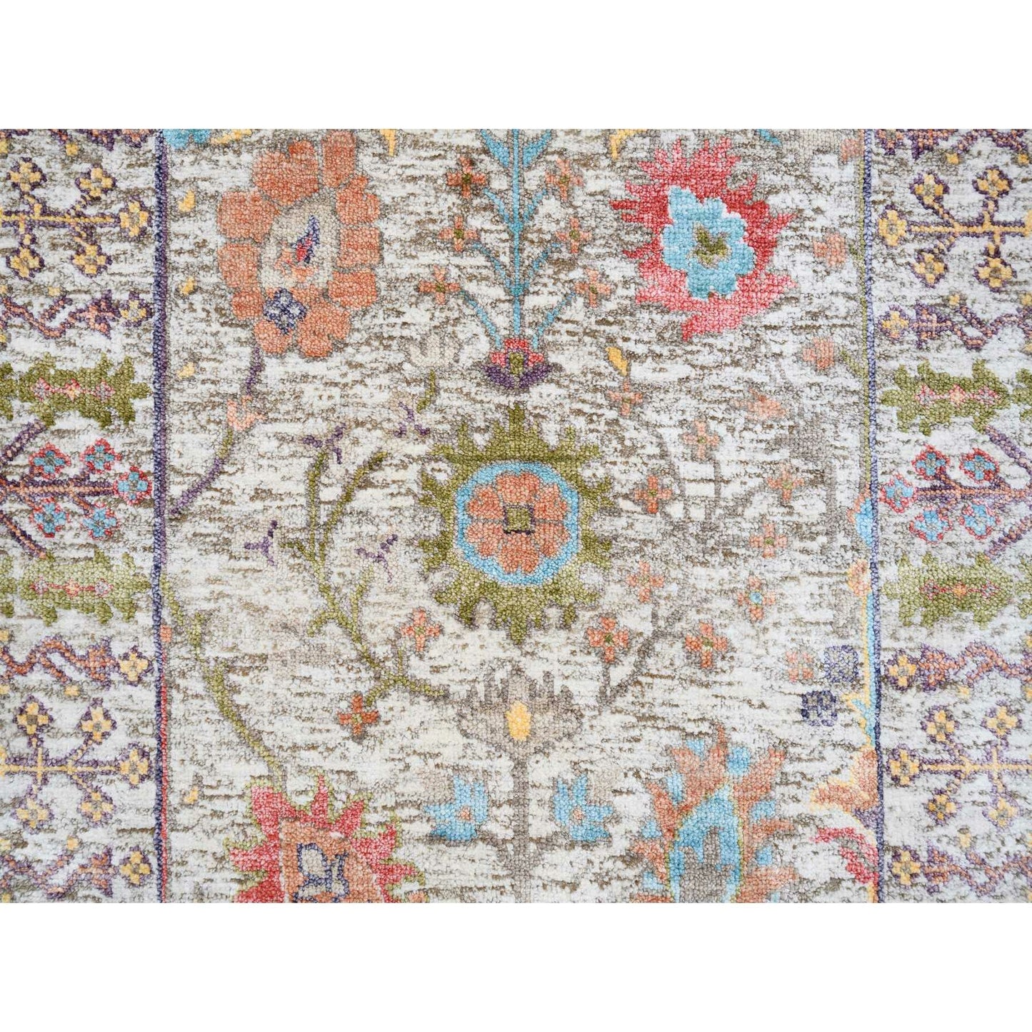 2'3"X3'2" Beige Silk With Textured Wool Hand Knotted Oriental Mat Rug