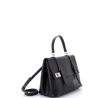 Prada Half Flap Double Turn Lock Satchel Saffiano Leather Medium