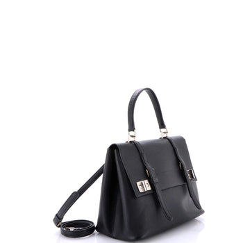 Prada Half Flap Double Turn Lock Satchel Saffiano Leather Medium
