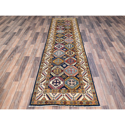 2'7"X9'6" Blue Afghan Special Kazak Hand Knotted Wool Wide Runner Rug