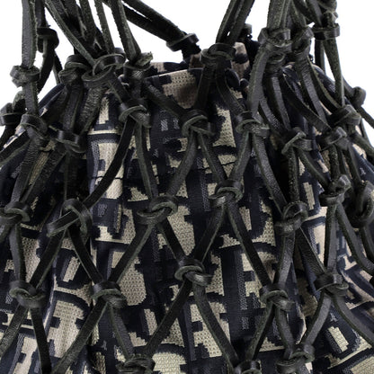 Christian Dior Drawstring Net Tote Diorissimo Canvas And Leather
