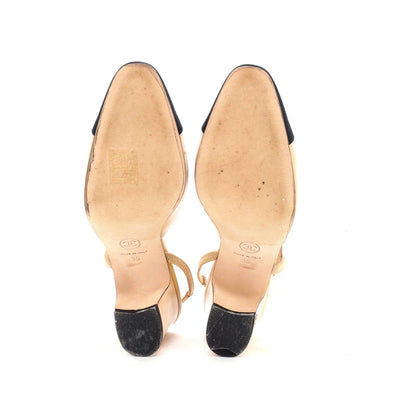 Chanel Womens Cap Toe Slingback Pumps Leather
