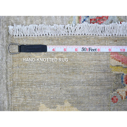 4'1"X12' Rocky Gray Hand Knotted Wool Peshawar Oceanic Fish Oriental Rug