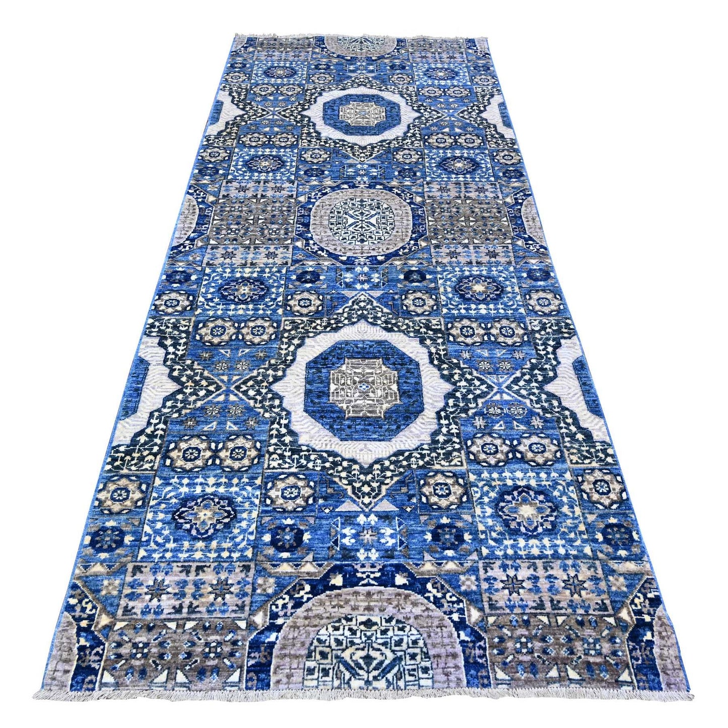 4'X9'10" Blue Fine Aryana Soft Wool Hand Knotted Oriental Rug
