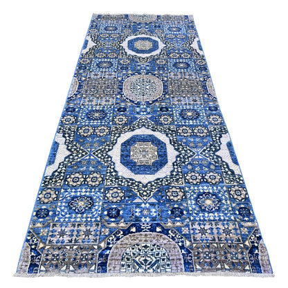 4'X9'10" Blue Fine Aryana Soft Wool Hand Knotted Oriental Rug