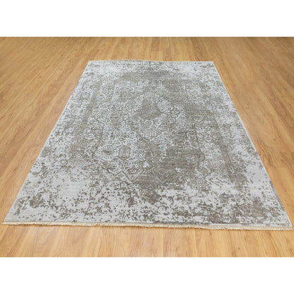 6'X9' Grey Broken Farsian Design Wool And Silk Hand Knotted Oriental Rug