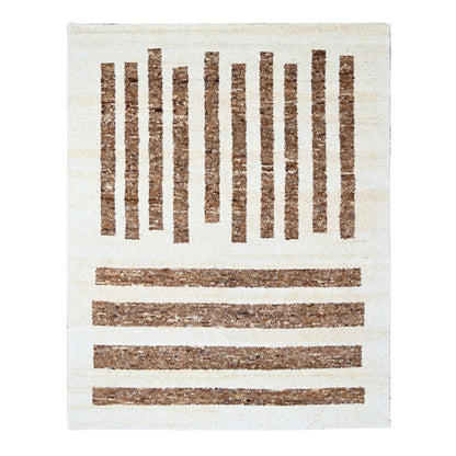 8'2"X9'10"Brown Wool Minimalist Stripe Design Hand Knotted Oriental Rug