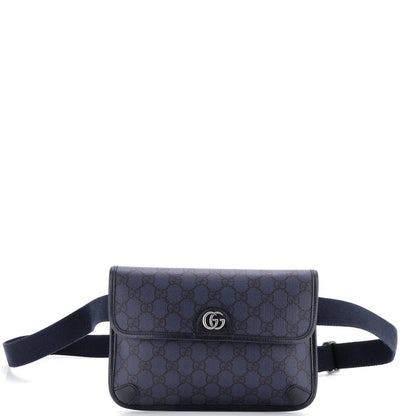 Gucci Flap Belt Bag Gg Coated Canvas With Leather