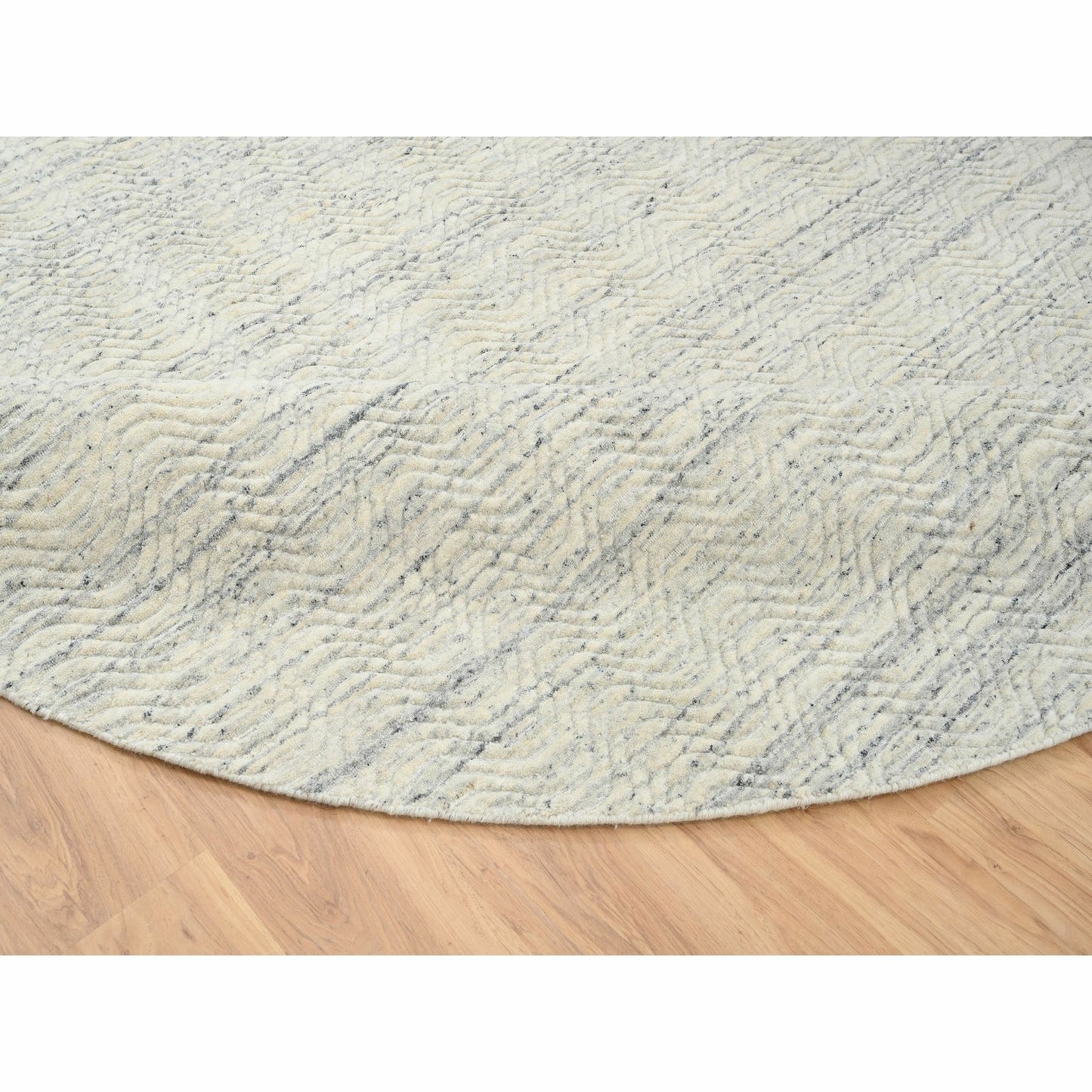 9'10"X9'10" Beige Wool Hand Loomed Modern Design Round Oriental Rug