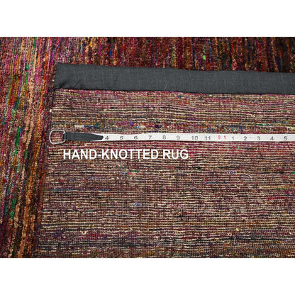 4'X5'8" Wine Red Plain Solid Design Pure Sari Silk Hand Knotted Rug