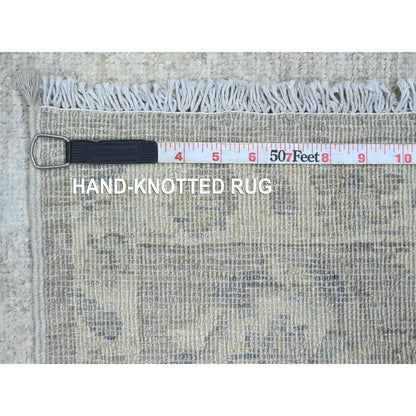 2'6"X5'9" Gray Washed Peshawar Leaf Design Wool Hand Knotted Runner Rug