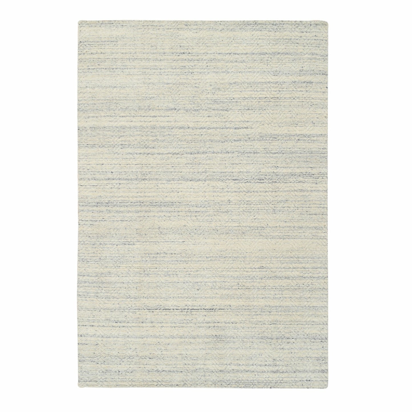5'10"X9' Beige Variegated Textured Modern Design Wool Hand Loomed Rug