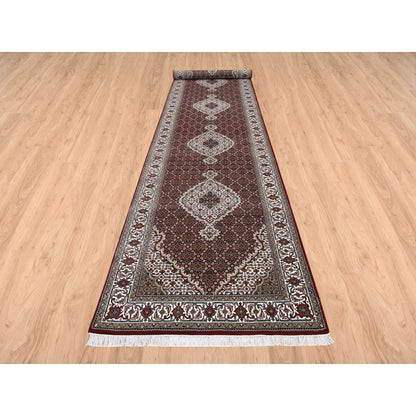 4'1"X16' Red Tebraz Mahi Wool And Silk Hand Knotted Wide Xl Runner Rug