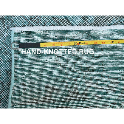 2'X5'9" Blue Overdyed Vintage Zoroastrian Hand Knotted Pure Wool Runner Rug