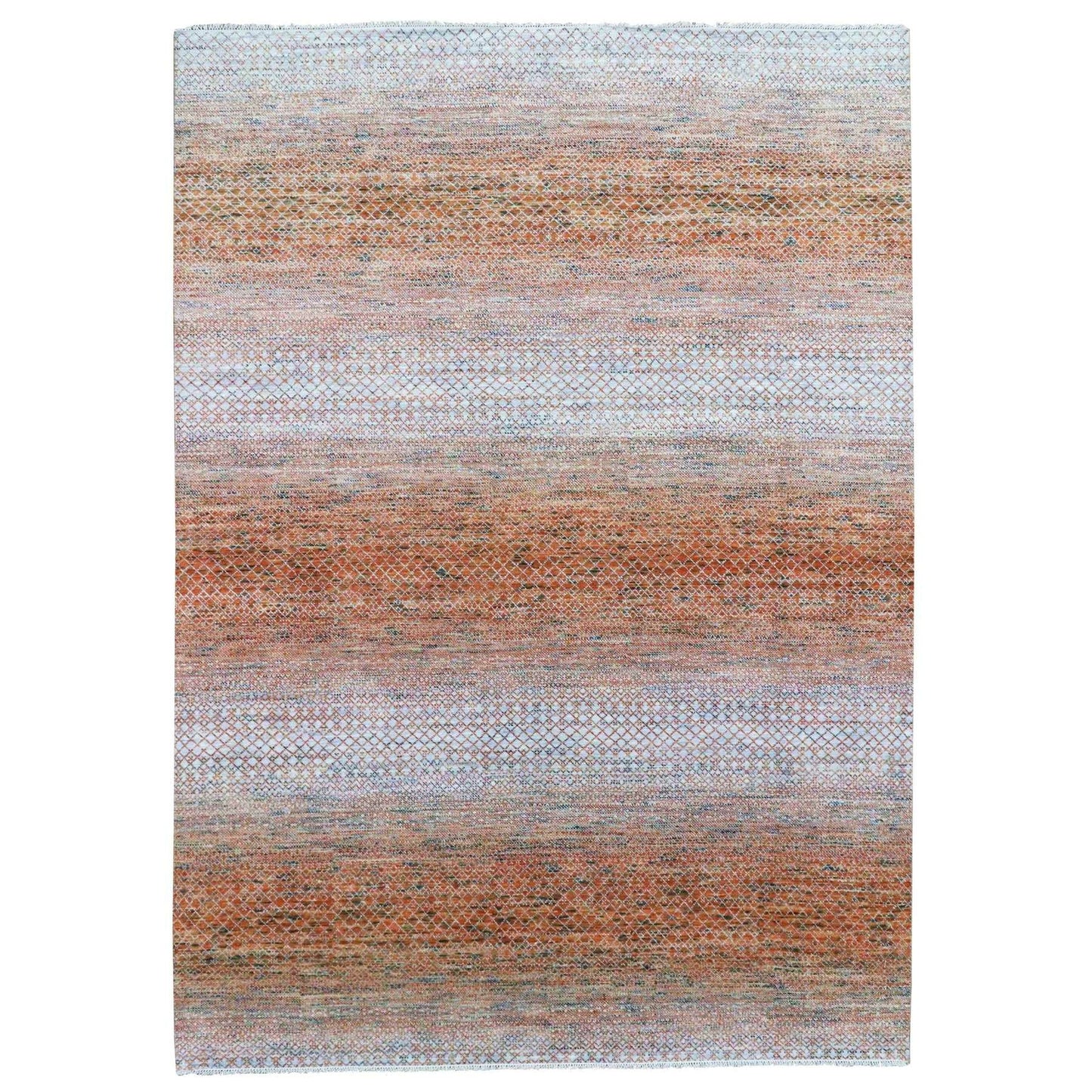 9'10"X13'10" Orange Hand Knotted Modern Chiaroscuro Collection Wool Rug