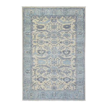 6'1"X9' Ivory Hand Knotted Fine Peshawar Soft Wool Oriental Rug