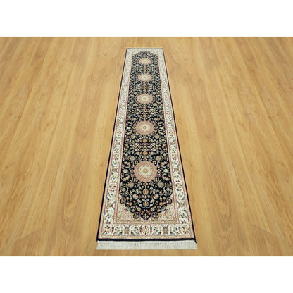 2'9"X12' Polo Blue Nain Vibrant Wool Hand Knotted Oriental Runner Rug