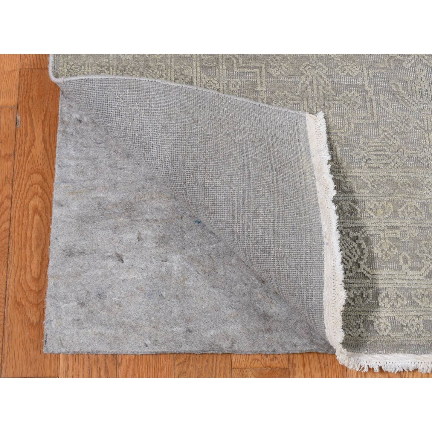 8'10"X12' Gray Silk With Textured Wool Tone On Tone Hand Knotted Rug