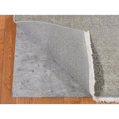 8'10"X12' Gray Silk With Textured Wool Tone On Tone Hand Knotted Rug