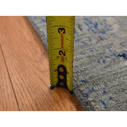 3'1"X5' Gray Wool And Silk Broken Design Tone On Tone Hand Knotted Rug