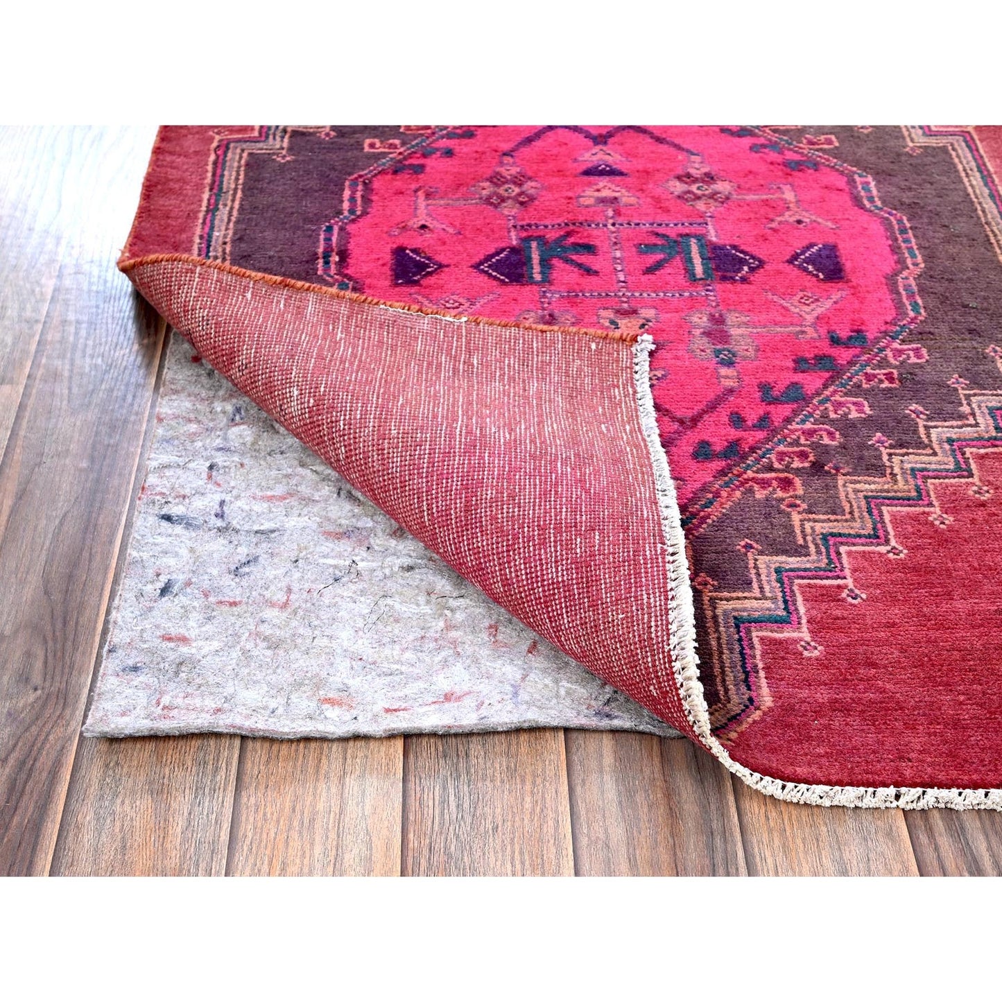 2'8"X8'3" Pink Overdyed Vintage Zoroastrian Wool Hand Knotted Runner Rug