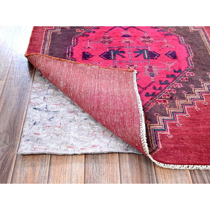 2'8"X8'3" Pink Overdyed Vintage Zoroastrian Wool Hand Knotted Runner Rug