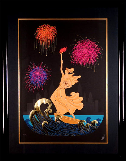 Erte " Statue Of Liberty, Night " Large Serigraph Silkscreen Hand Signed Framed